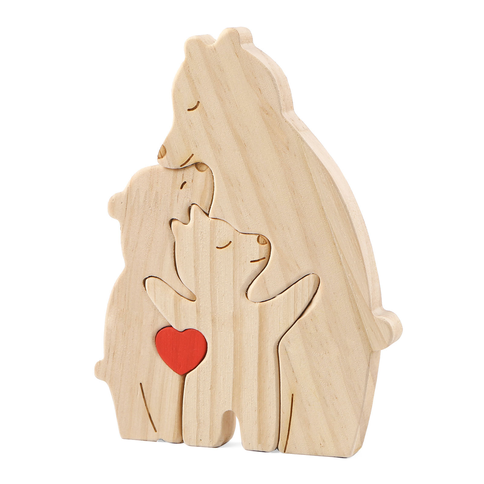 Personalized Name Wooden Bear Family Puzzles Ornament with Heart Custom 3 Names Home Decor Gifts