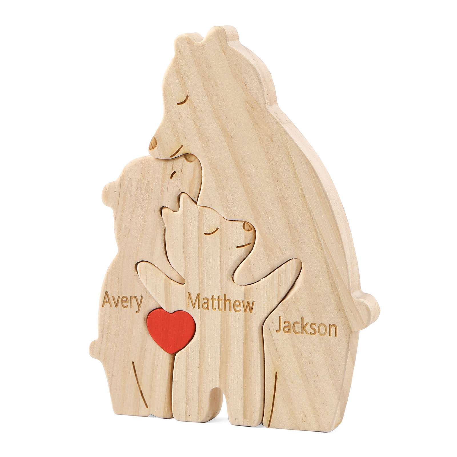 Personalized Name Wooden Bear Family Puzzles Ornament with Heart Custom 3 Names Home Decor Gifts