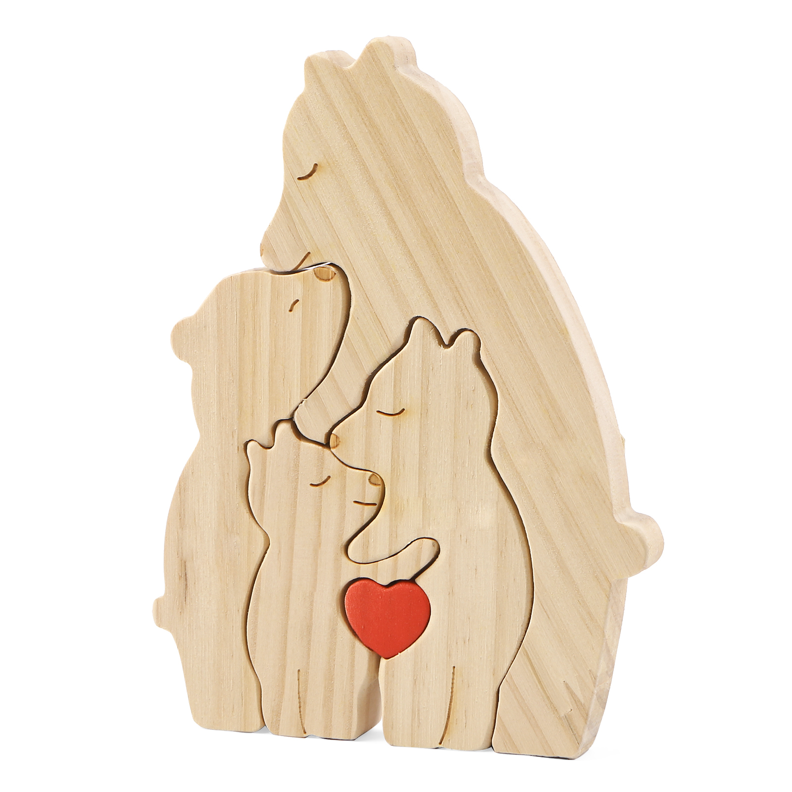 Personalized Name Wooden Bear Family Puzzles Ornament with Heart Custom 4 Names Home Decor Gifts