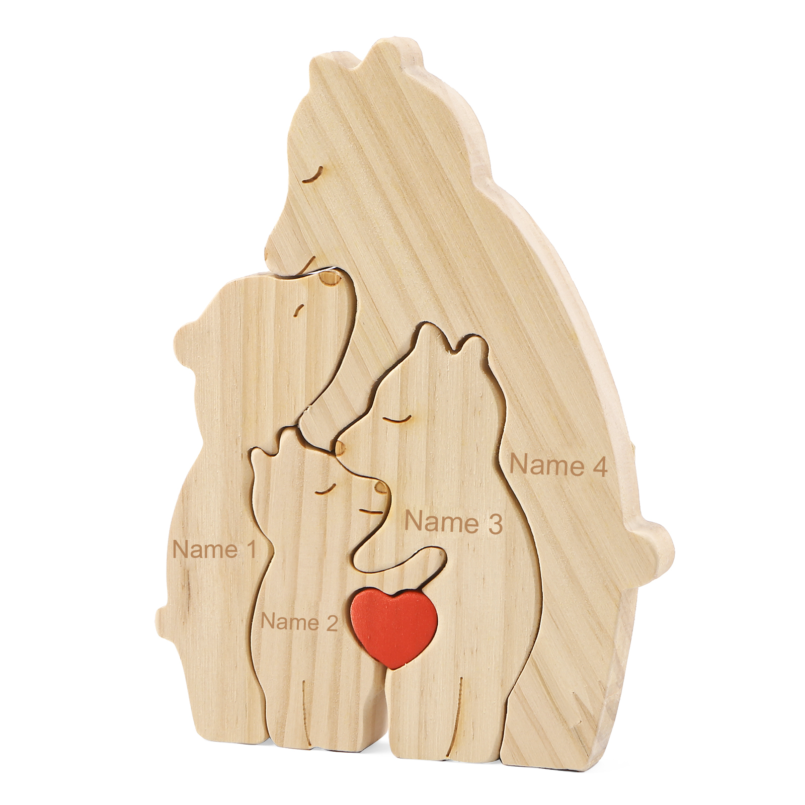 Personalized Name Wooden Bear Family Puzzles Ornament with Heart Custom 4 Names Home Decor Gifts