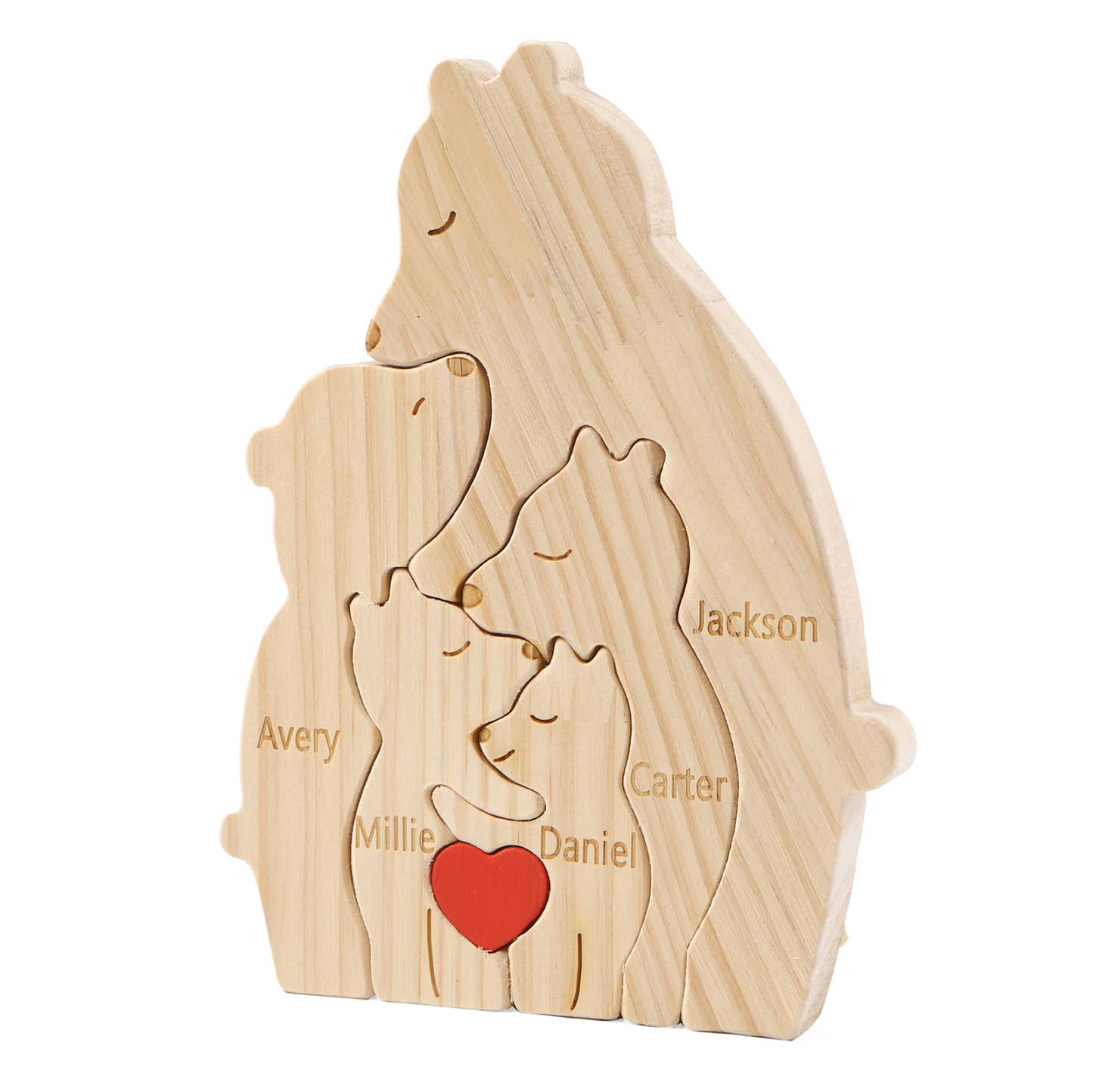 Personalized Name Wooden Bear Family Puzzles Ornament with Heart Custom 5 Names Home Decor Gifts