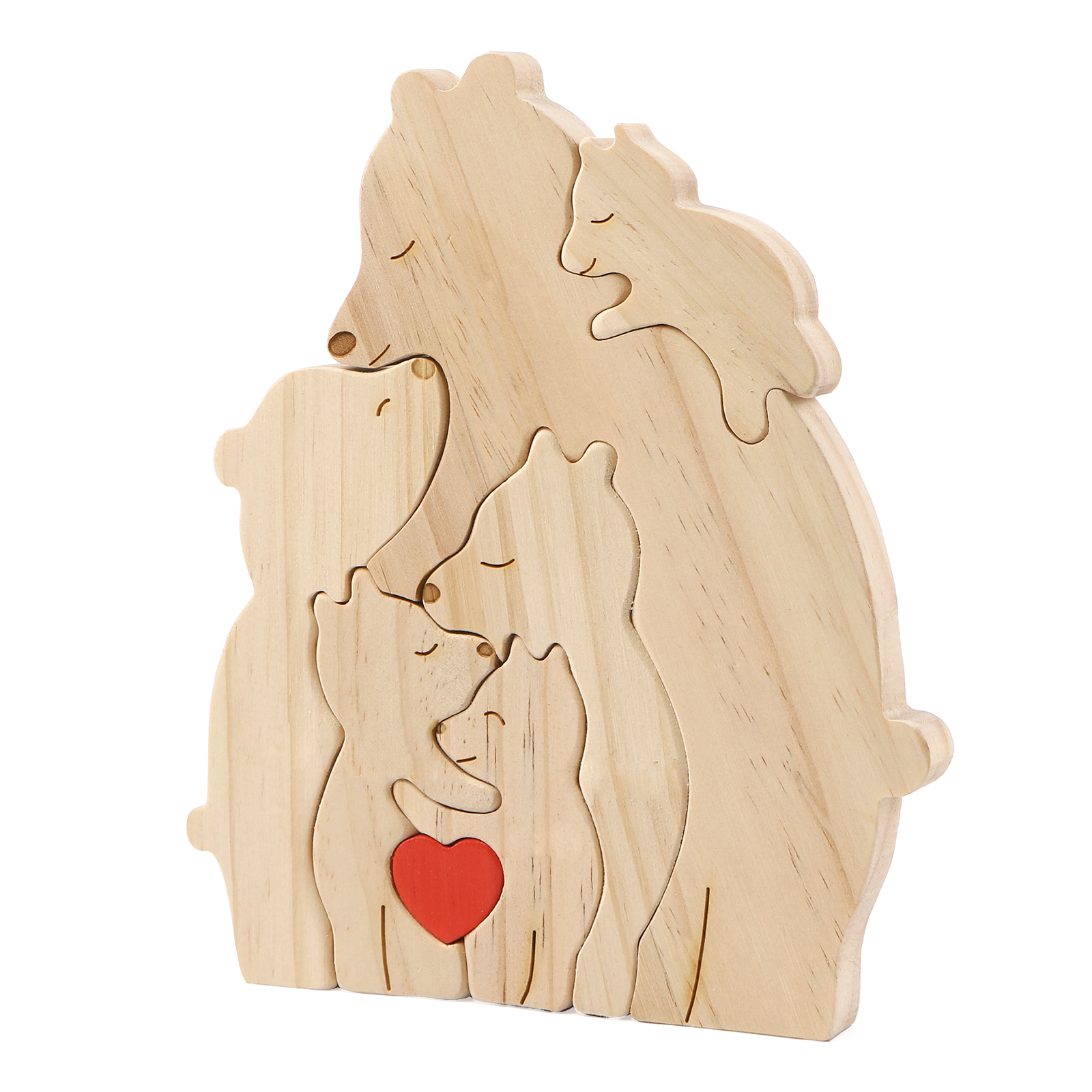 Personalized Name Wooden Bear Family Puzzles Ornament with Heart Custom 6 Names Home Decor Gifts