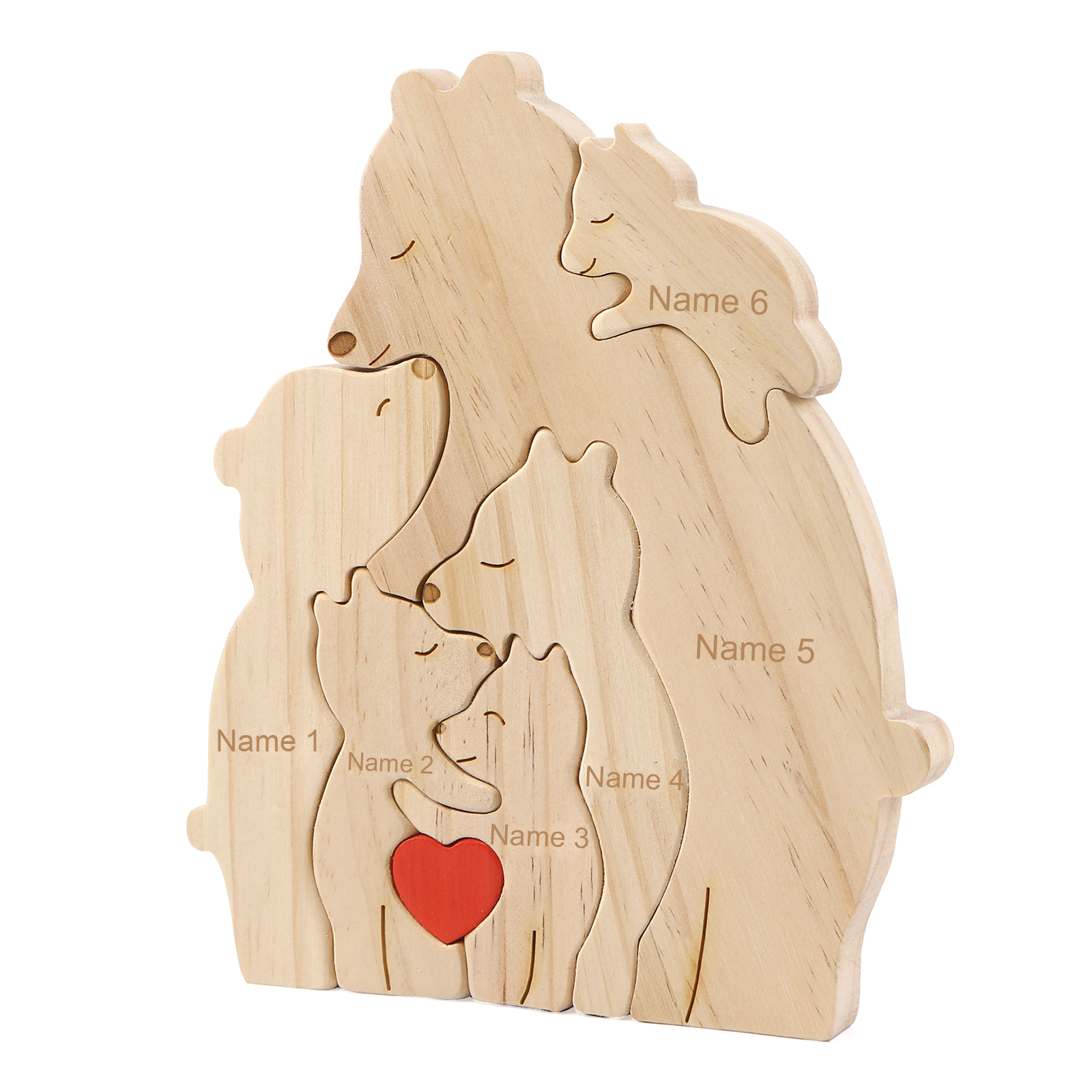 Personalized Name Wooden Bear Family Puzzles Ornament with Heart Custom 6 Names Home Decor Gifts