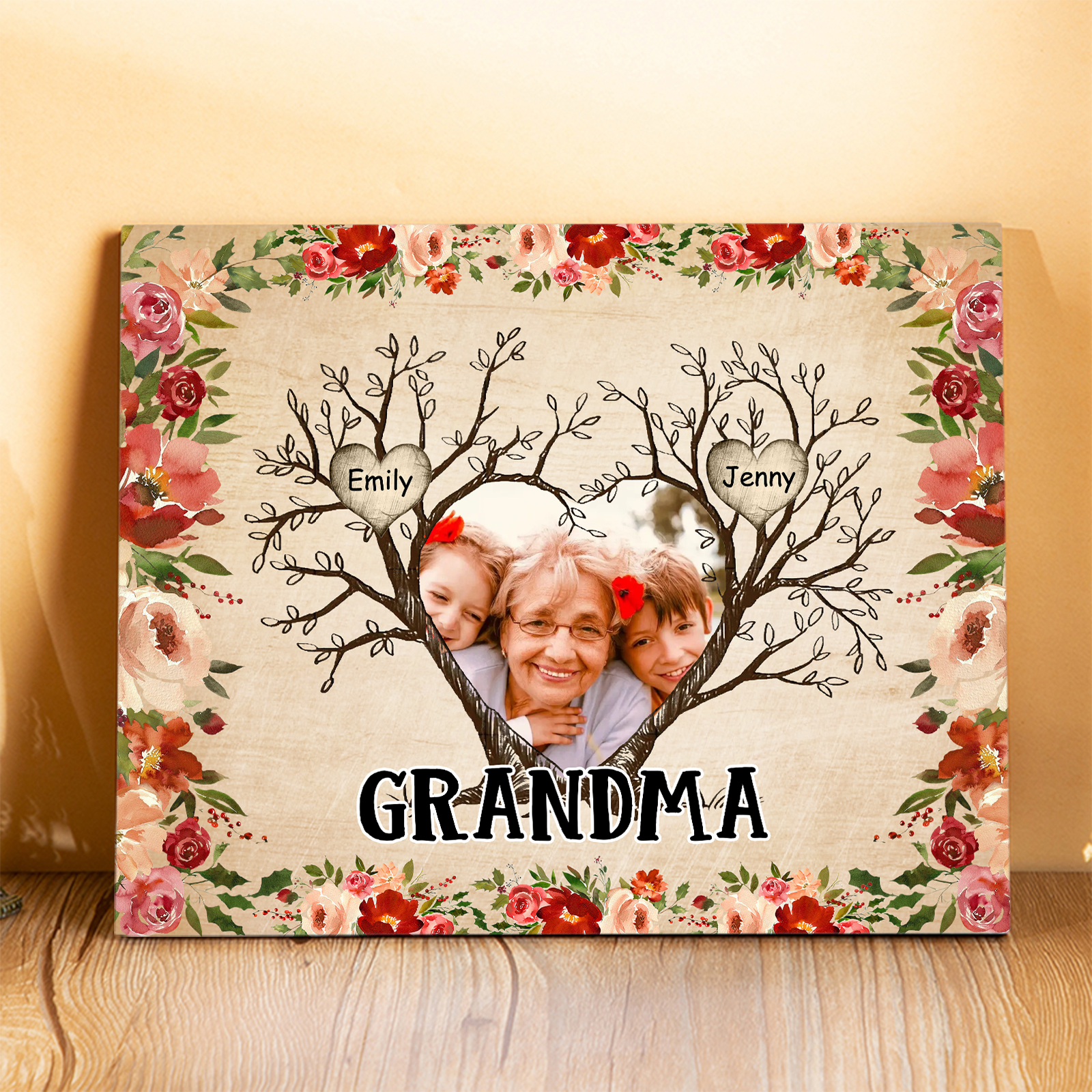 Personalized Text & Photo Wooden Plaque Custom 2–9 Names Family Tree H