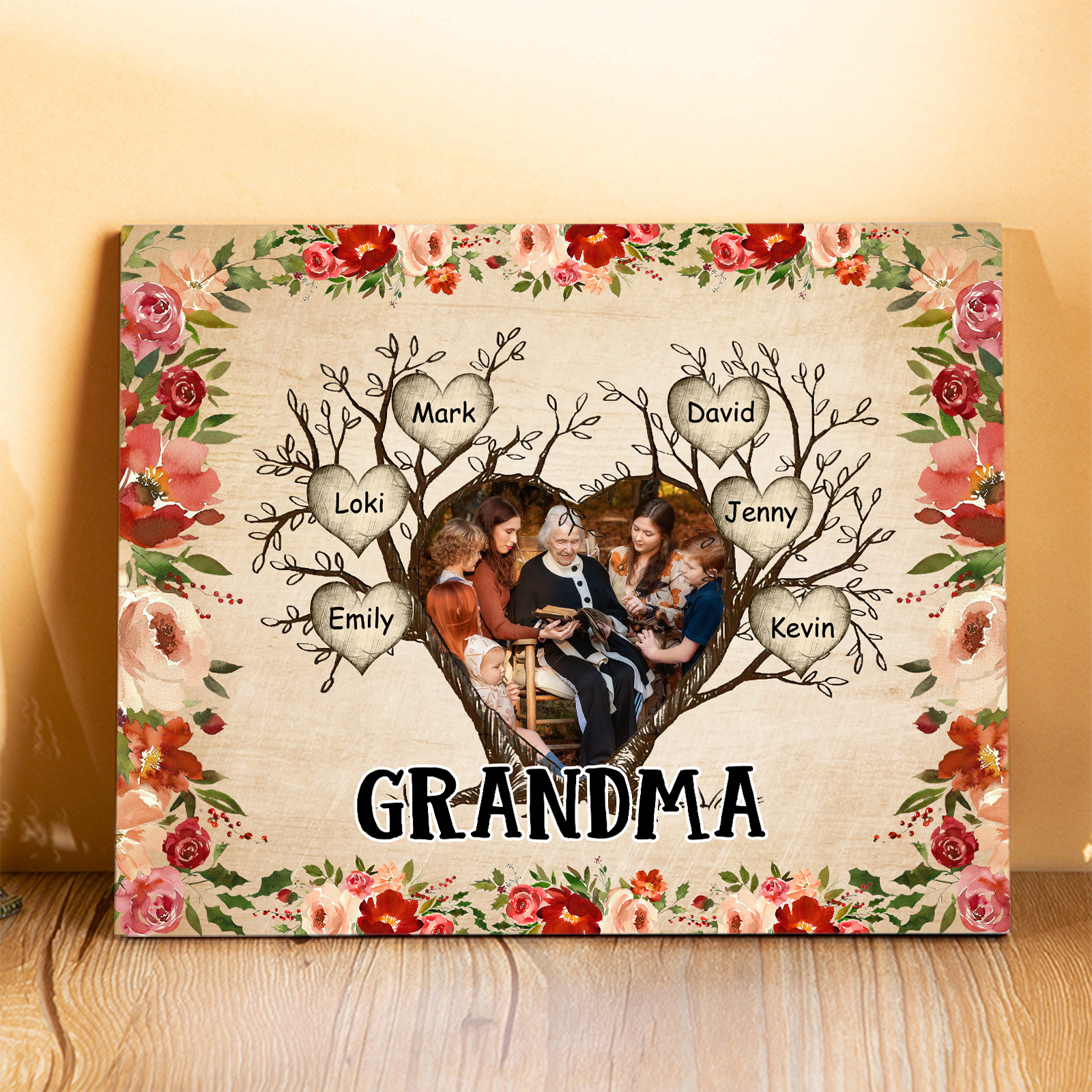 Personalized Text & Photo Wooden Plaque Custom 2–9 Names Family Tree Home Decor Gift for Grandma/Mother