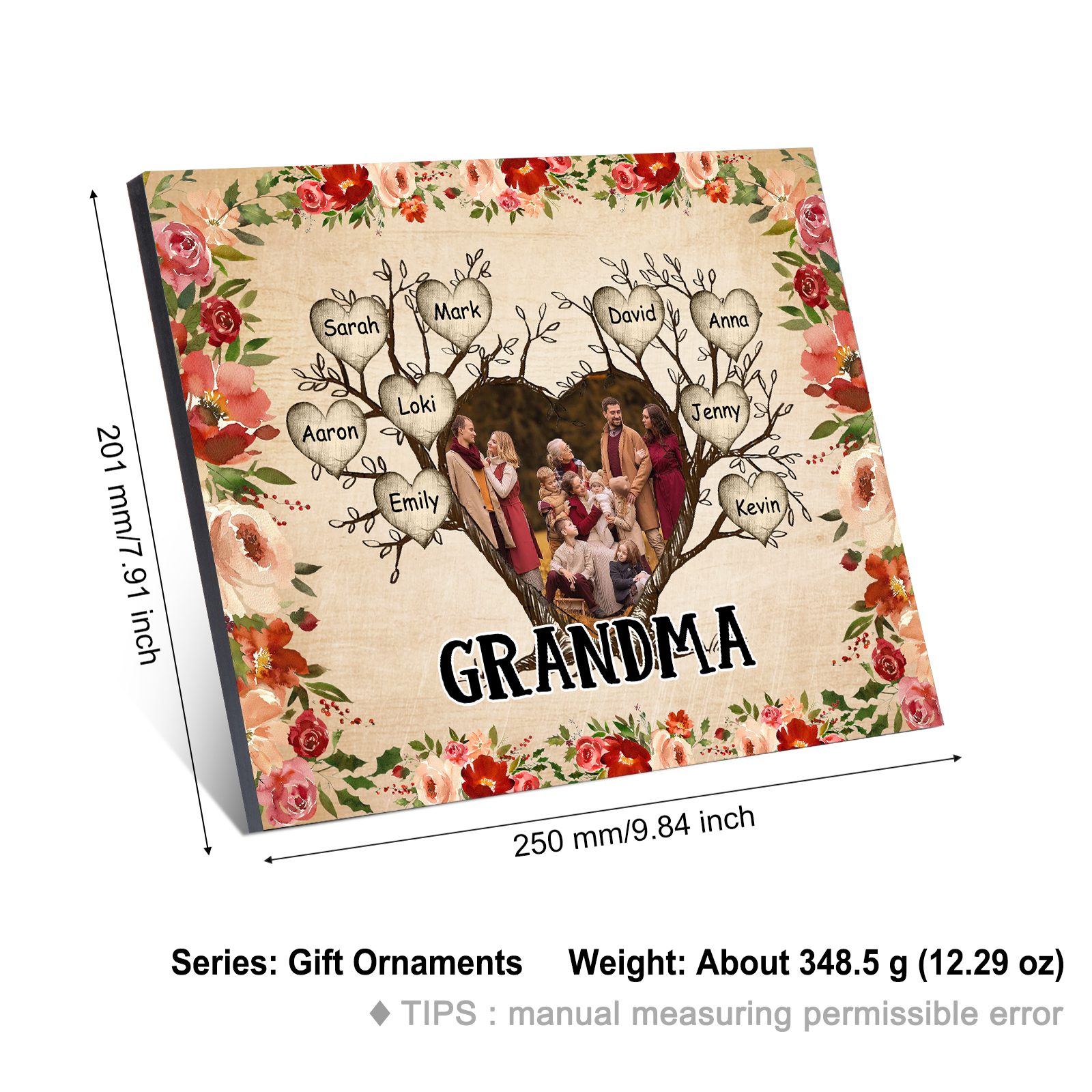 Personalized Text & Photo Wooden Plaque Custom 2–9 Names Family Tree Home Decor Gift for Grandma/Mother