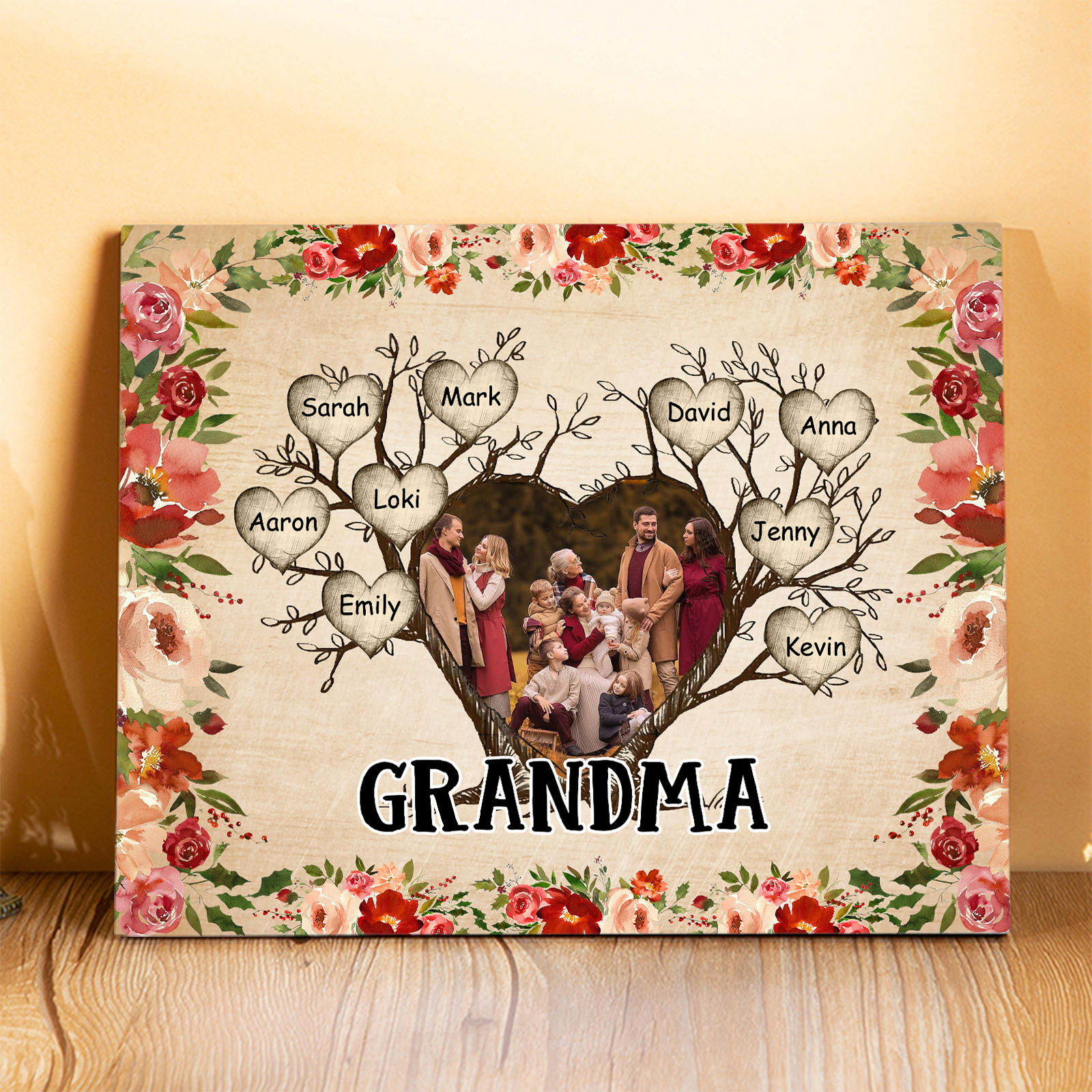 Personalized Text & Photo Wooden Plaque Custom 2–9 Names Family Tree Home Decor Gift for Grandma/Mother