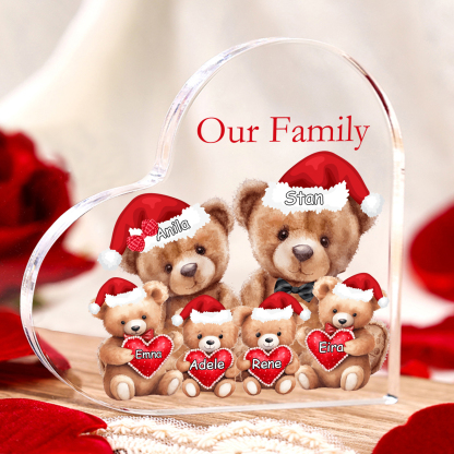 Personalised Teddy Bear Family Acrylic Heart Plaque Custom 3–10 Names & 1 Text Ornament Christmas Gifts for Dad/Mum