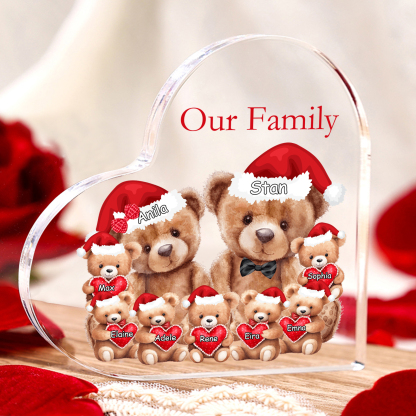 Personalised Teddy Bear Family Acrylic Heart Plaque Custom 3–10 Names & 1 Text Ornament Christmas Gifts for Dad/Mum