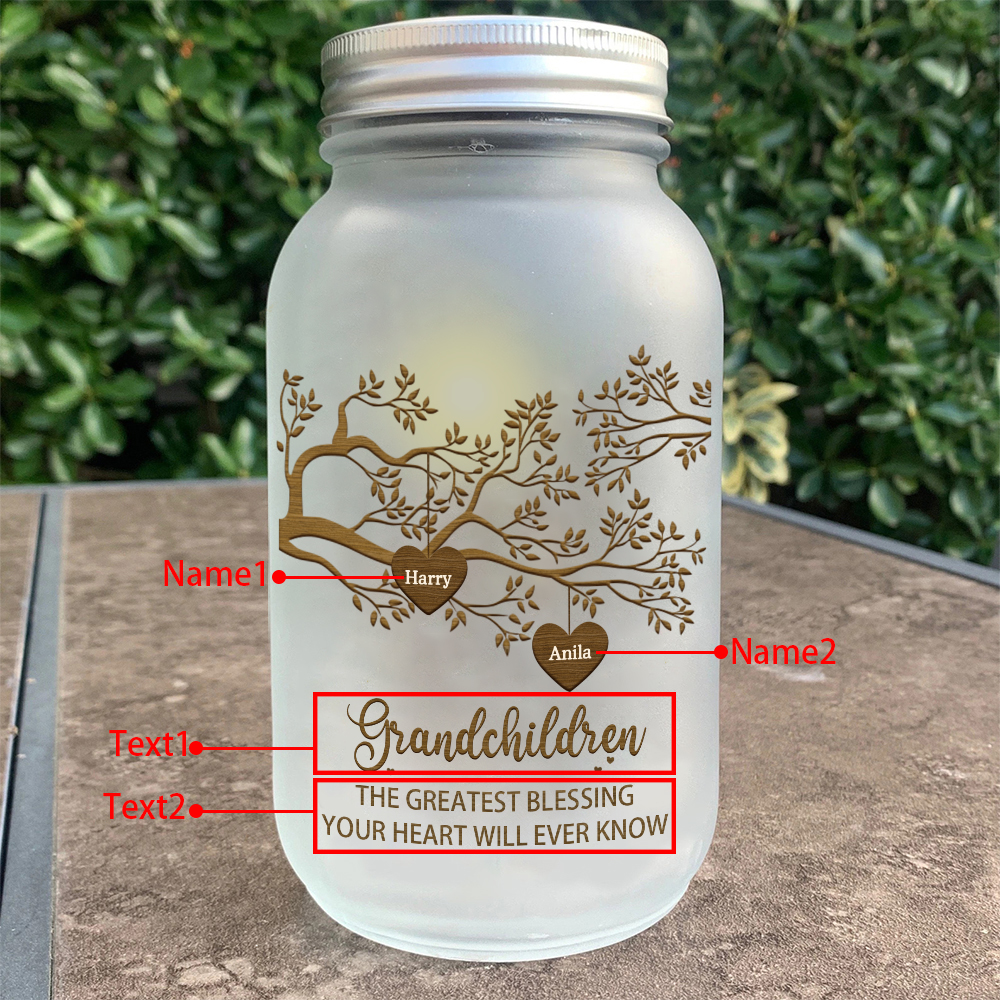 Personalised Mason Jar Light Custom 2–10 Names & 2 Texts Family Tree Bottle Gifts for Grandpa/Grandma
