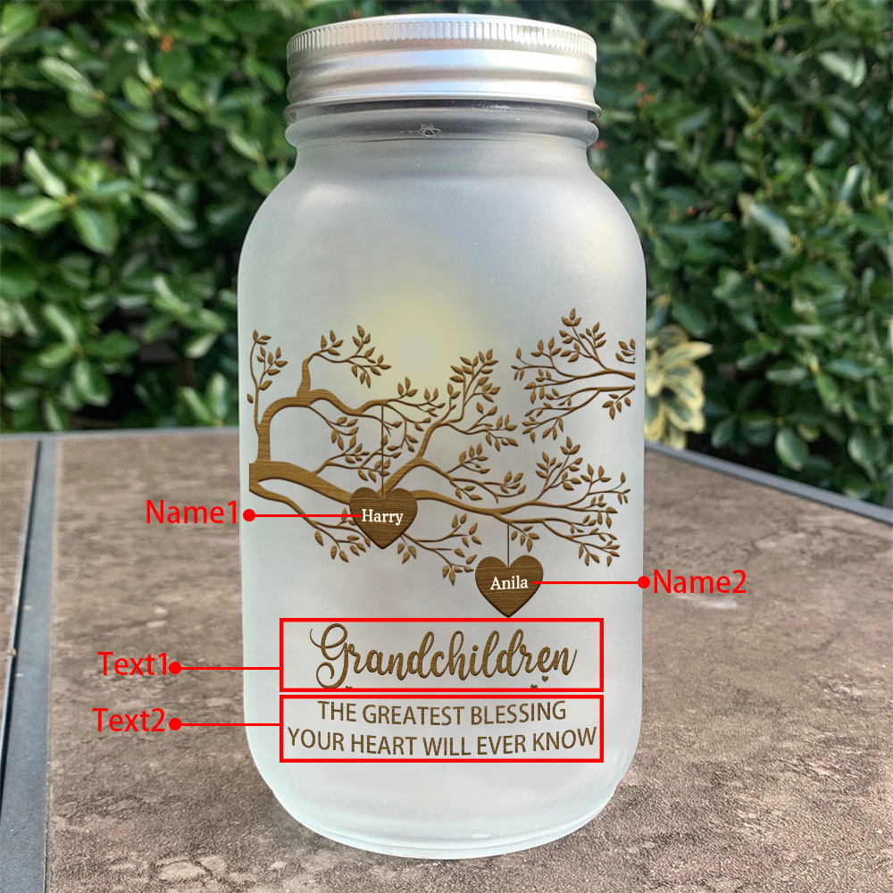 Personalised Mason Jar Light Custom 2–10 Names & 2 Texts Family Tree Bottle Gifts for Grandpa/Grandma