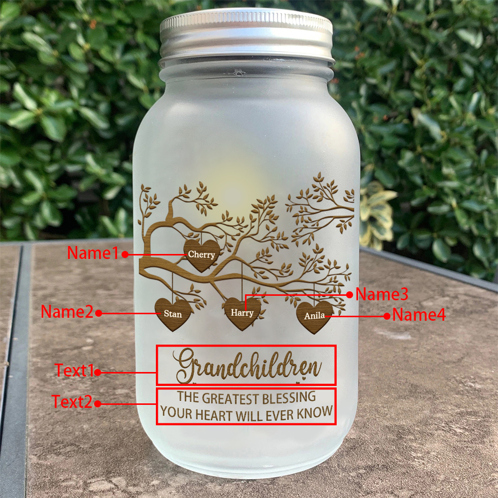 Personalised Mason Jar Light Custom 2–10 Names & 2 Texts Family Tree Bottle Gifts for Grandpa/Grandma