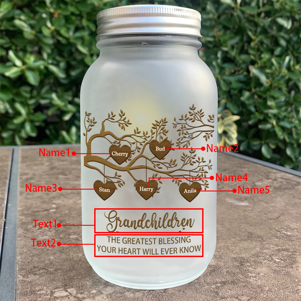 Personalised Mason Jar Light Custom 2–10 Names & 2 Texts Family Tree Bottle Gifts for Grandpa/Grandma