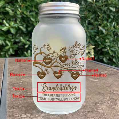 Personalised Mason Jar Light Custom 2–10 Names & 2 Texts Family Tree Bottle Gifts for Grandpa/Grandma