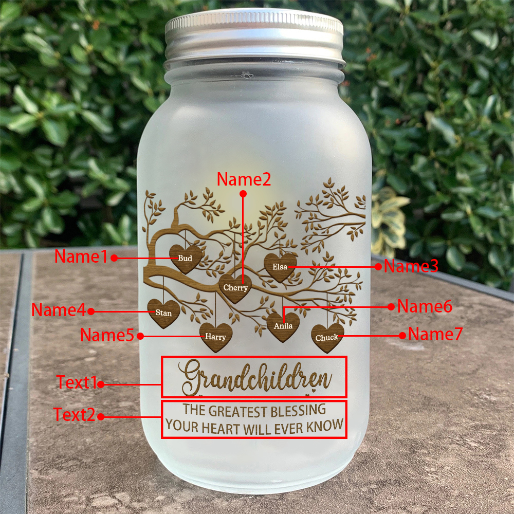 Personalised Mason Jar Light Custom 2–10 Names & 2 Texts Family Tree Bottle Gifts for Grandpa/Grandma