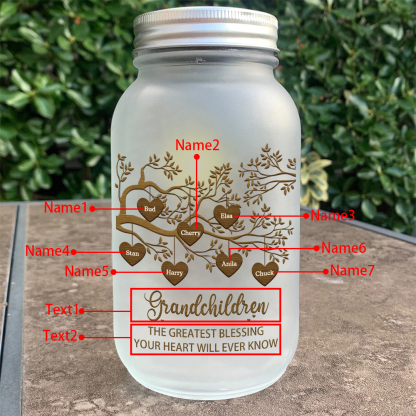 Personalised Mason Jar Light Custom 2–10 Names & 2 Texts Family Tree Bottle Gifts for Grandpa/Grandma