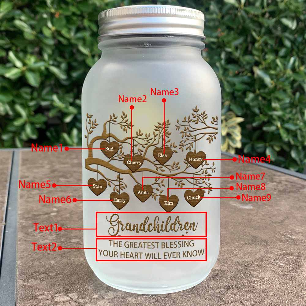 Personalised Mason Jar Light Custom 2–10 Names & 2 Texts Family Tree Bottle Gifts for Grandpa/Grandma