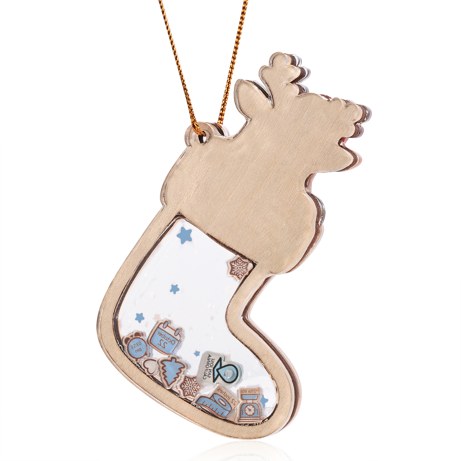 Personalized Reindeer Baby's First Christmas Stocking Shaker Ornament with 6 Custom Texts and Year