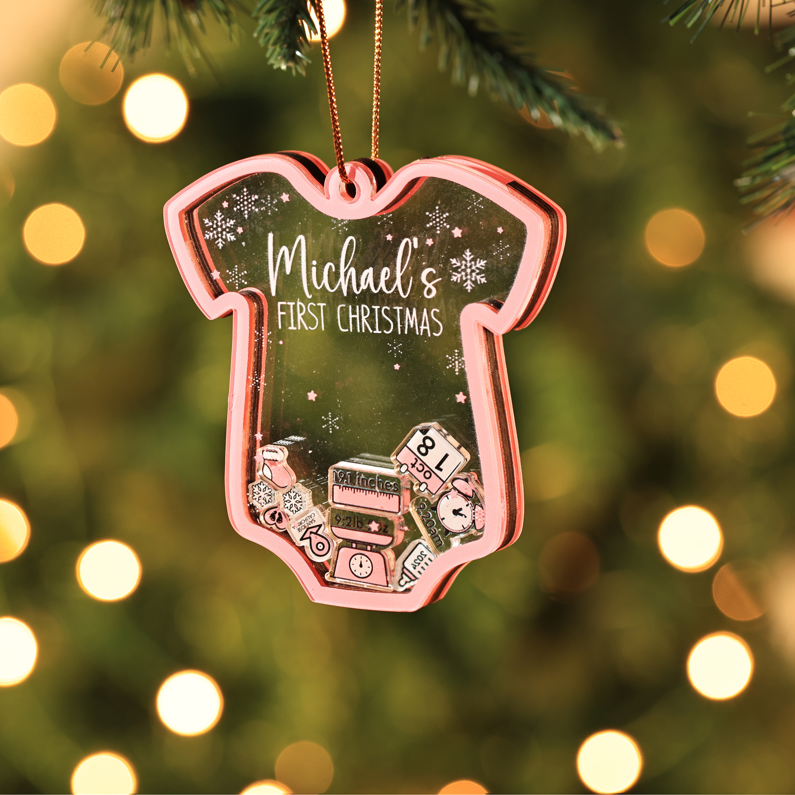 Personalized Baby's First Christmas Ornament 4 texts Name Date and Year Keepsake