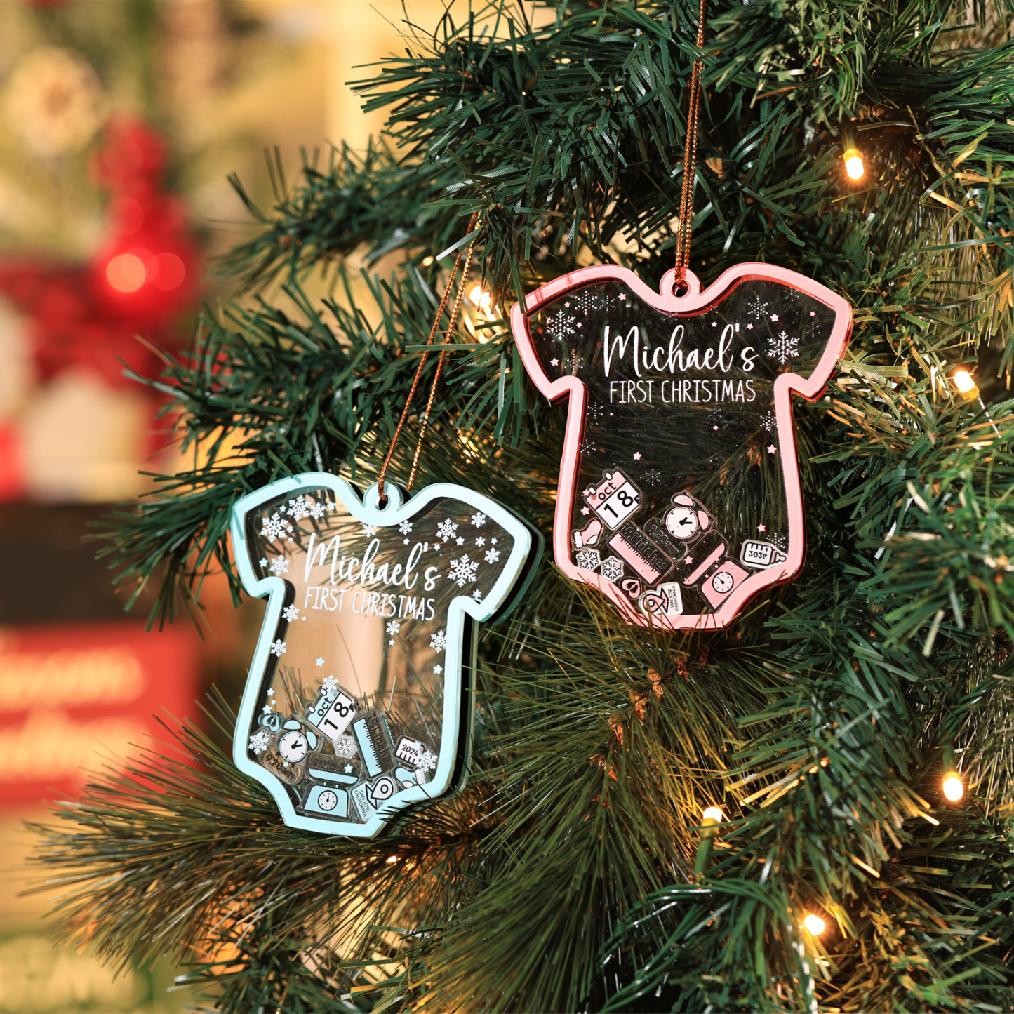 Personalized Baby's First Christmas Ornament 4 texts Name Date and Year Keepsake