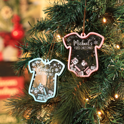 Personalized Baby's First Christmas Ornament 4 texts Name Date and Year Keepsake