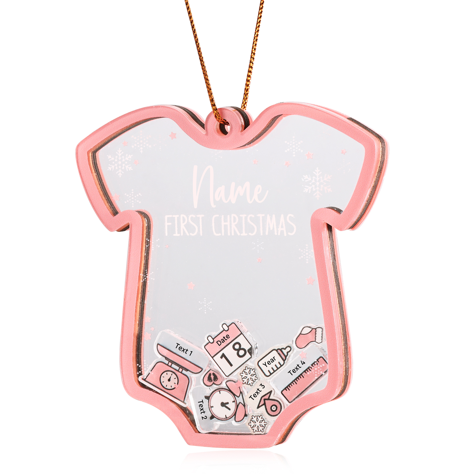 Personalized Baby's First Christmas Ornament 4 texts Name Date and Year Keepsake