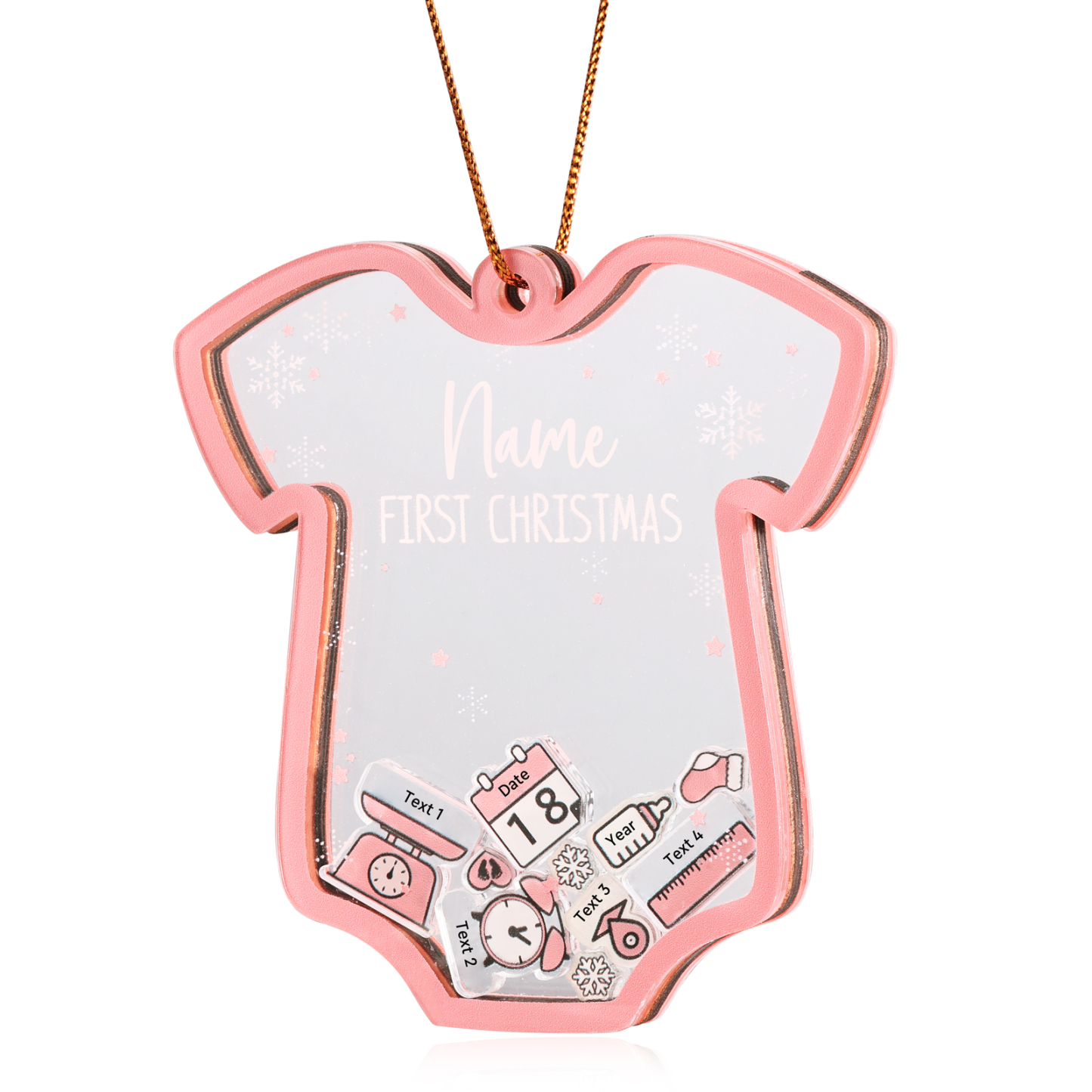 Personalized Baby's First Christmas Ornament 4 texts Name Date and Year Keepsake