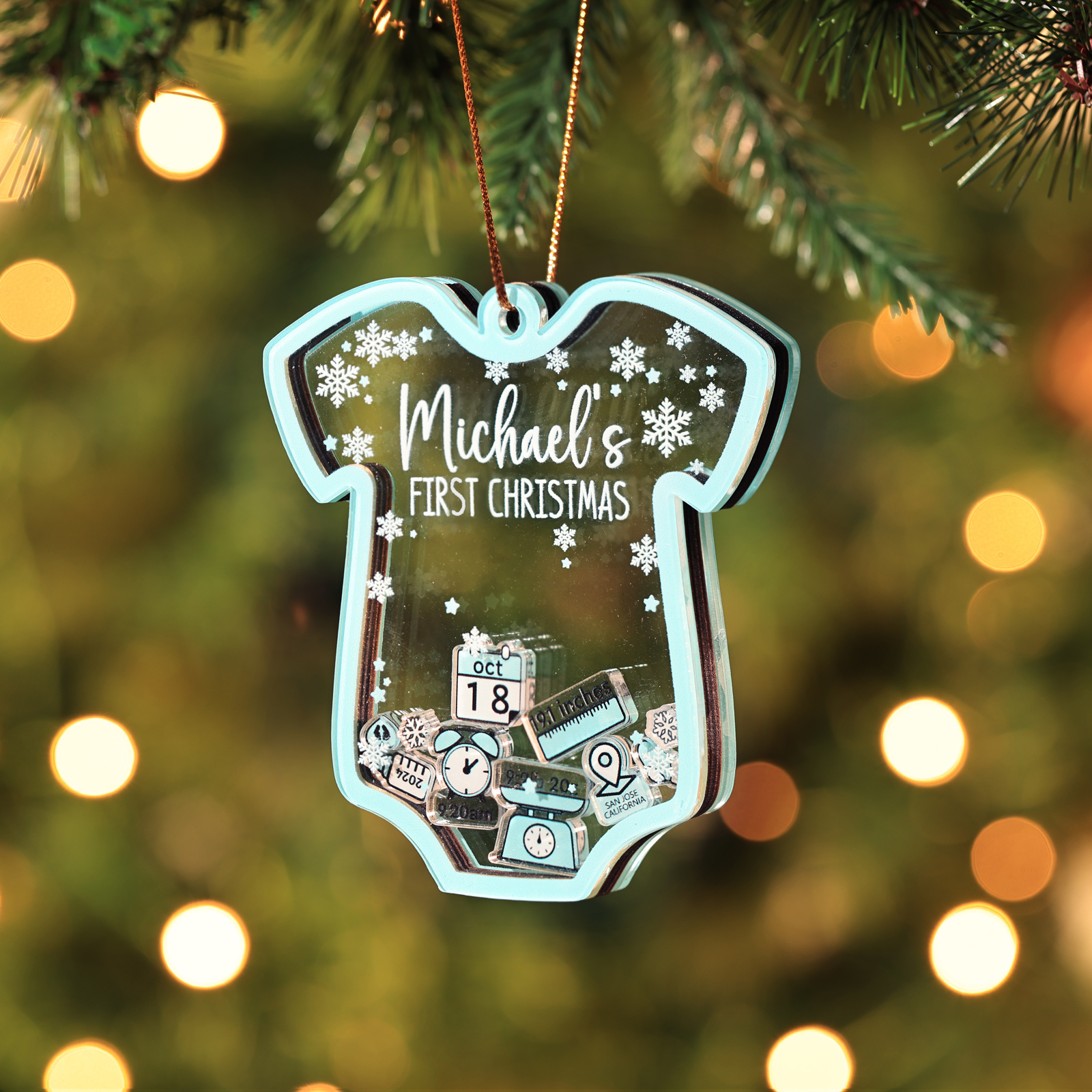 Personalized Baby's First Christmas Ornament 4 texts Name Date and Year Keepsake