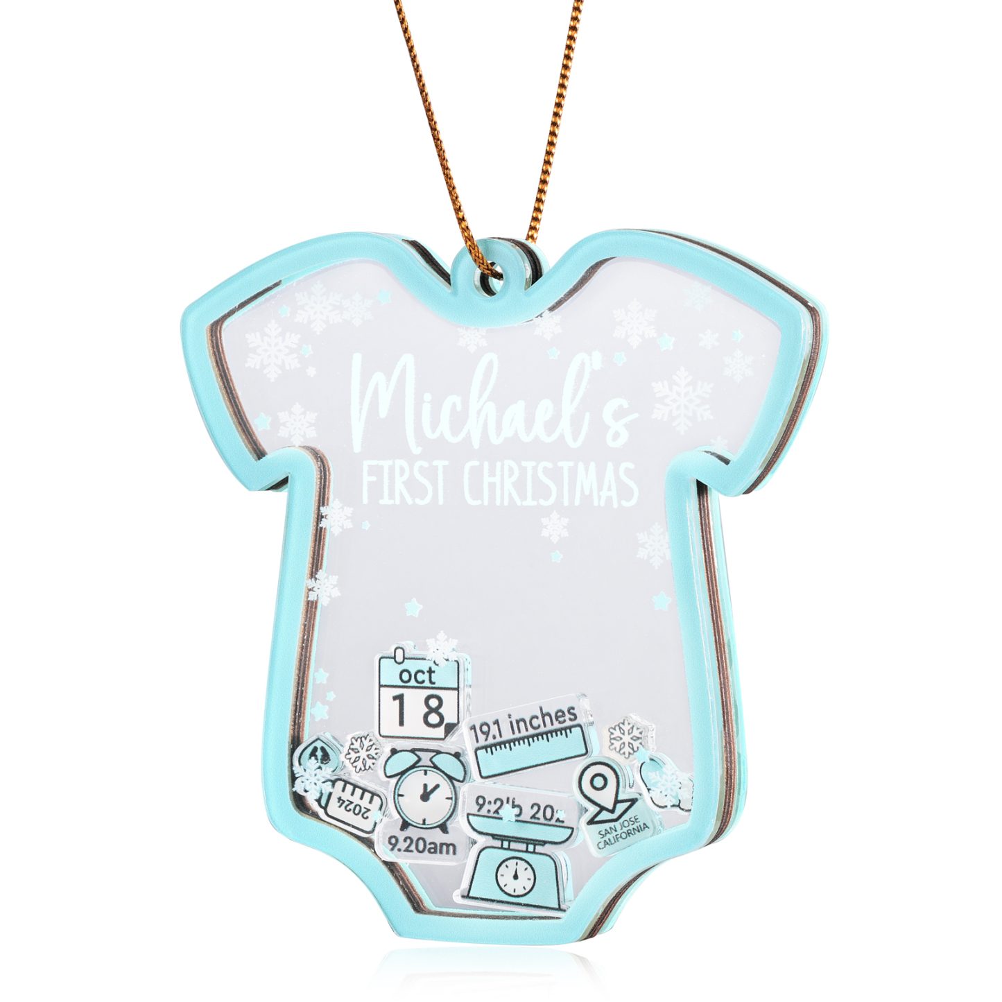 Personalized Baby's First Christmas Ornament 4 texts Name Date and Year Keepsake