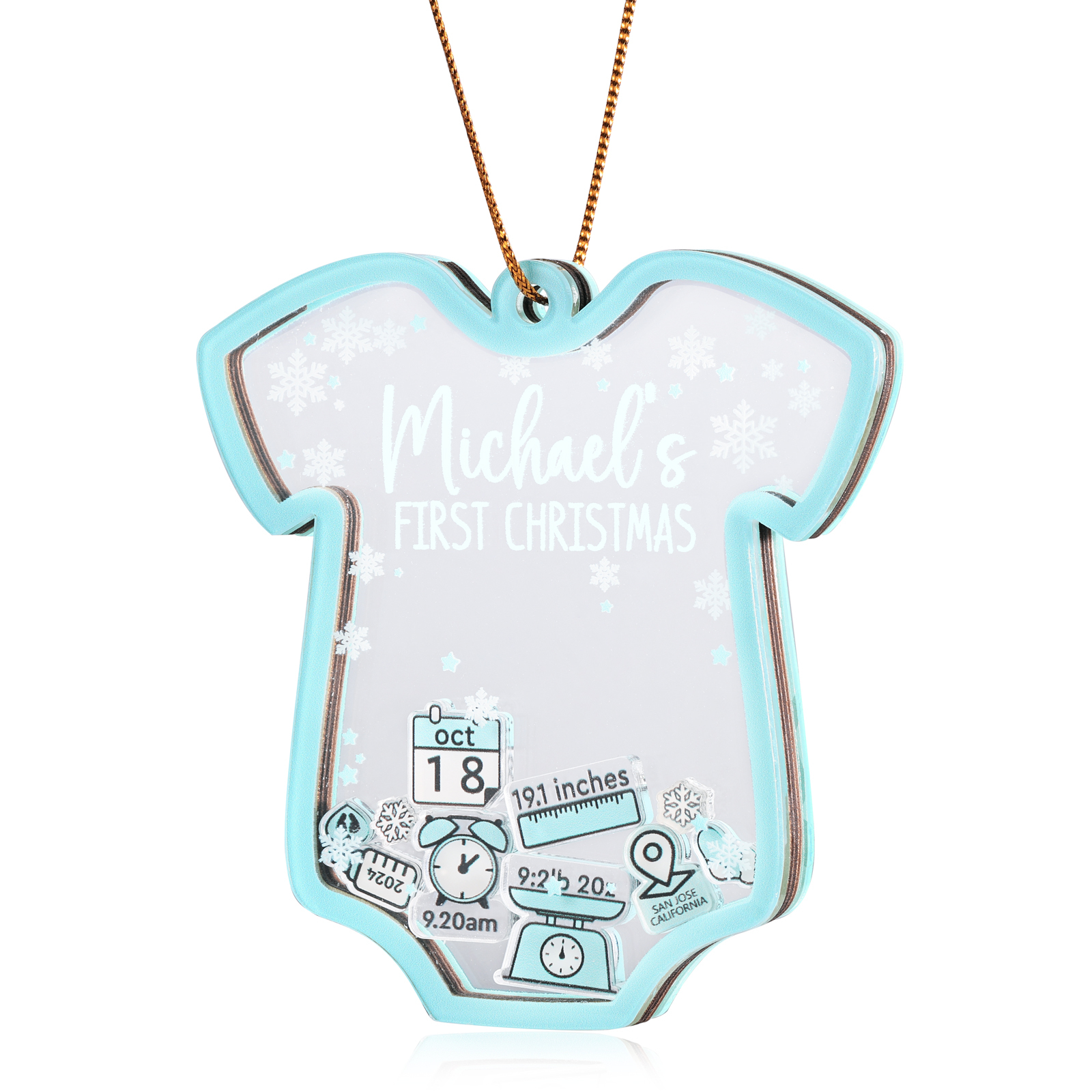 Personalized Baby's First Christmas Ornament 4 texts Name Date and Year Keepsake
