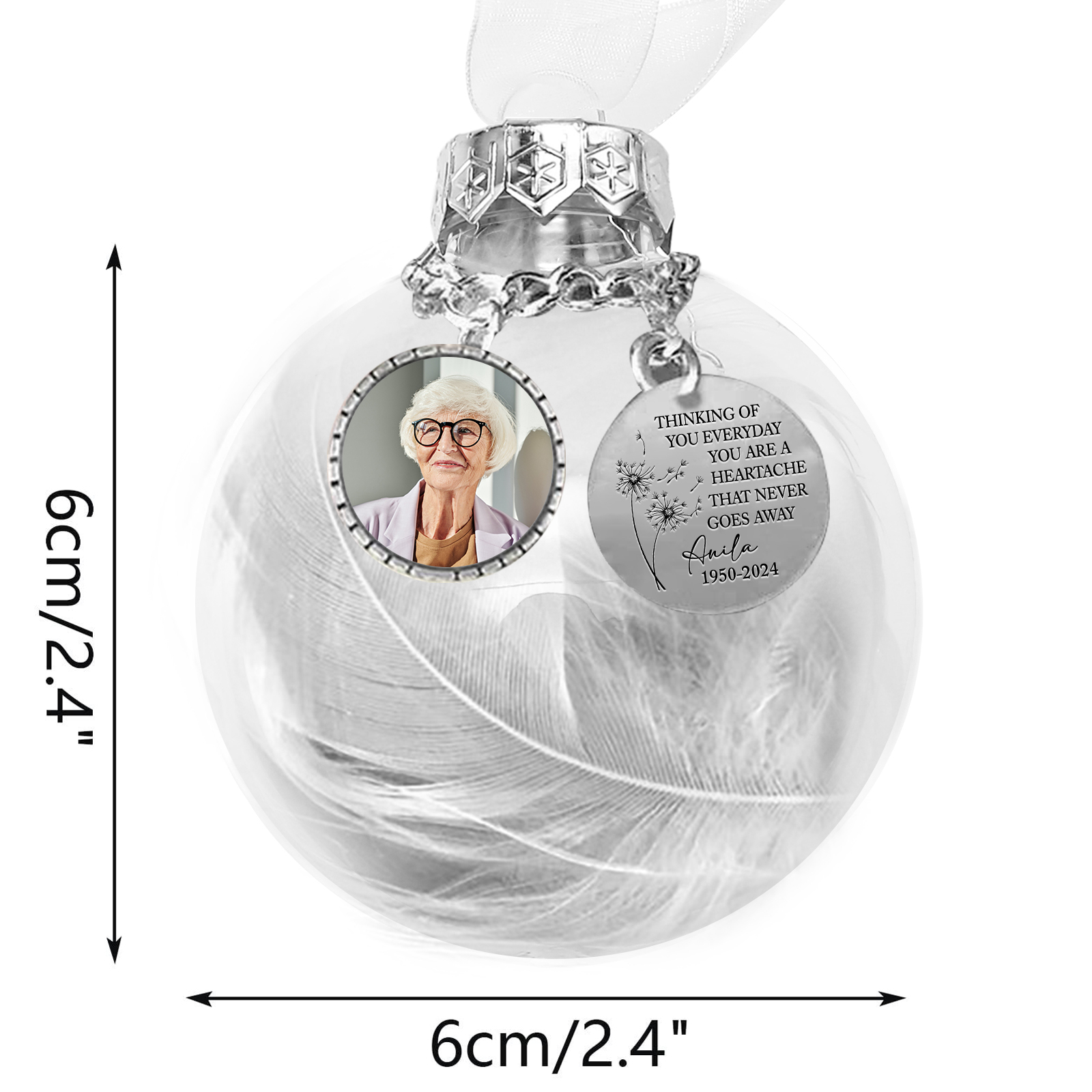 Personalized Memorial Ball Custom Photo & Name & Date Christmas Ornament - Thinking Of You Everyday, You Are A Heartache That Never Goes Away