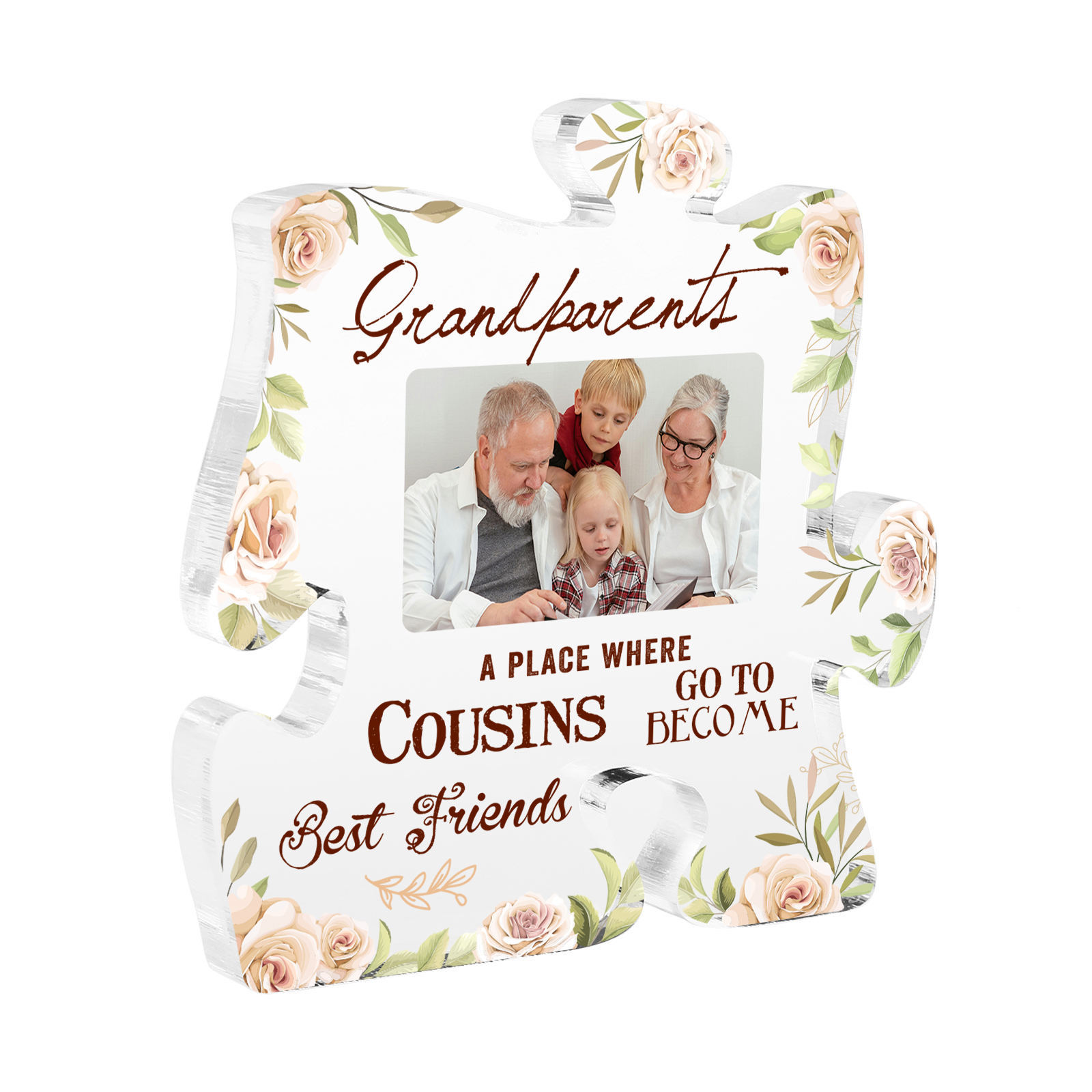 Personalized Acrylic Puzzle Plaque Custom Photo Ornament Gifts for Grandparents - A Place Where Cousins Go To Become Best Friends
