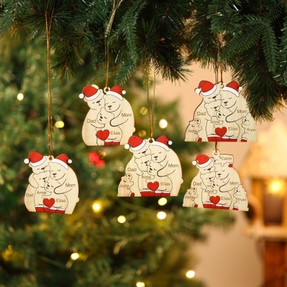 Personalized Wooden Bear Family Ornament with Custom 7 Names Heartwarming Christmas Gift