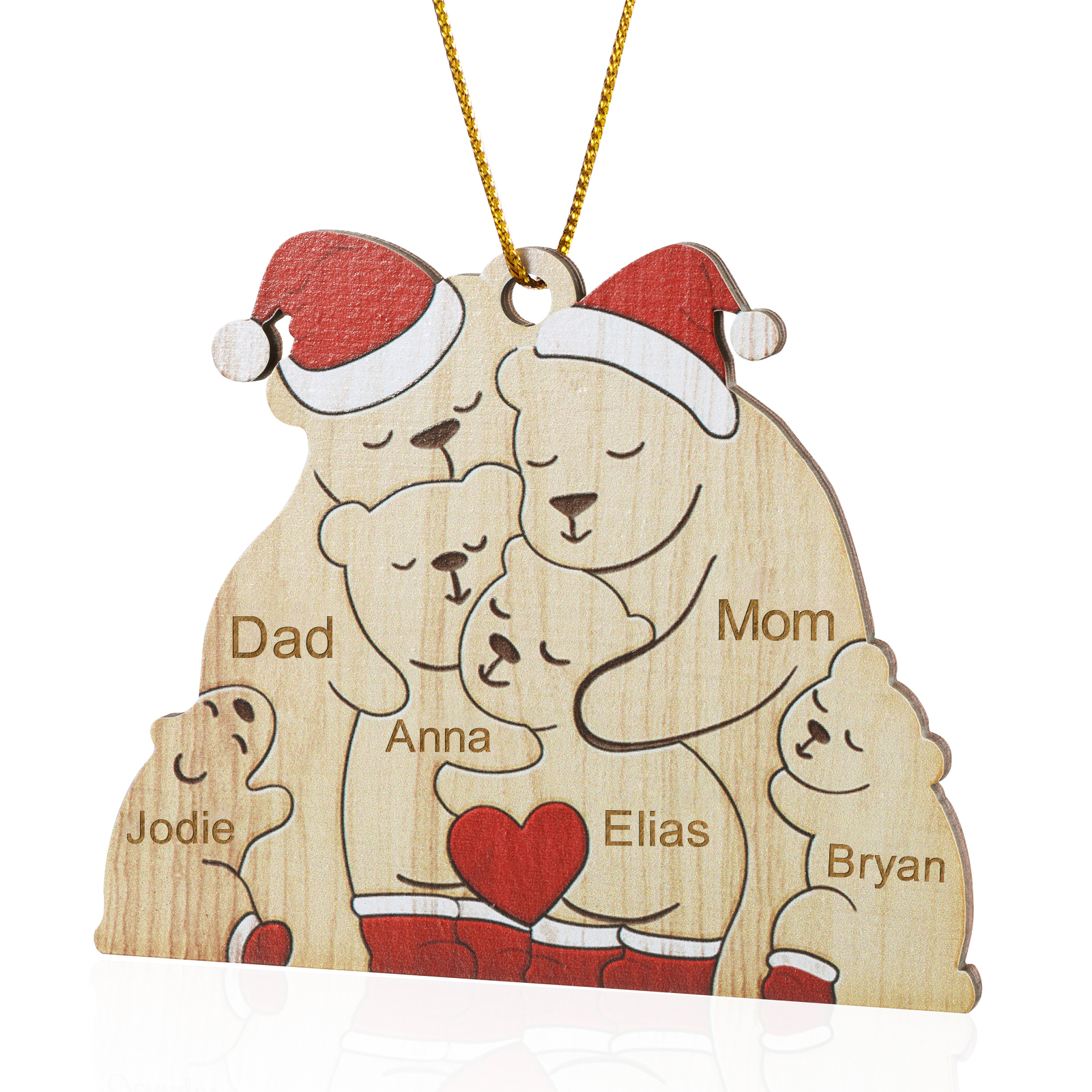 Personalized Wooden Bear Family Ornament with Custom 6 Names Heartwarming Christmas Gift