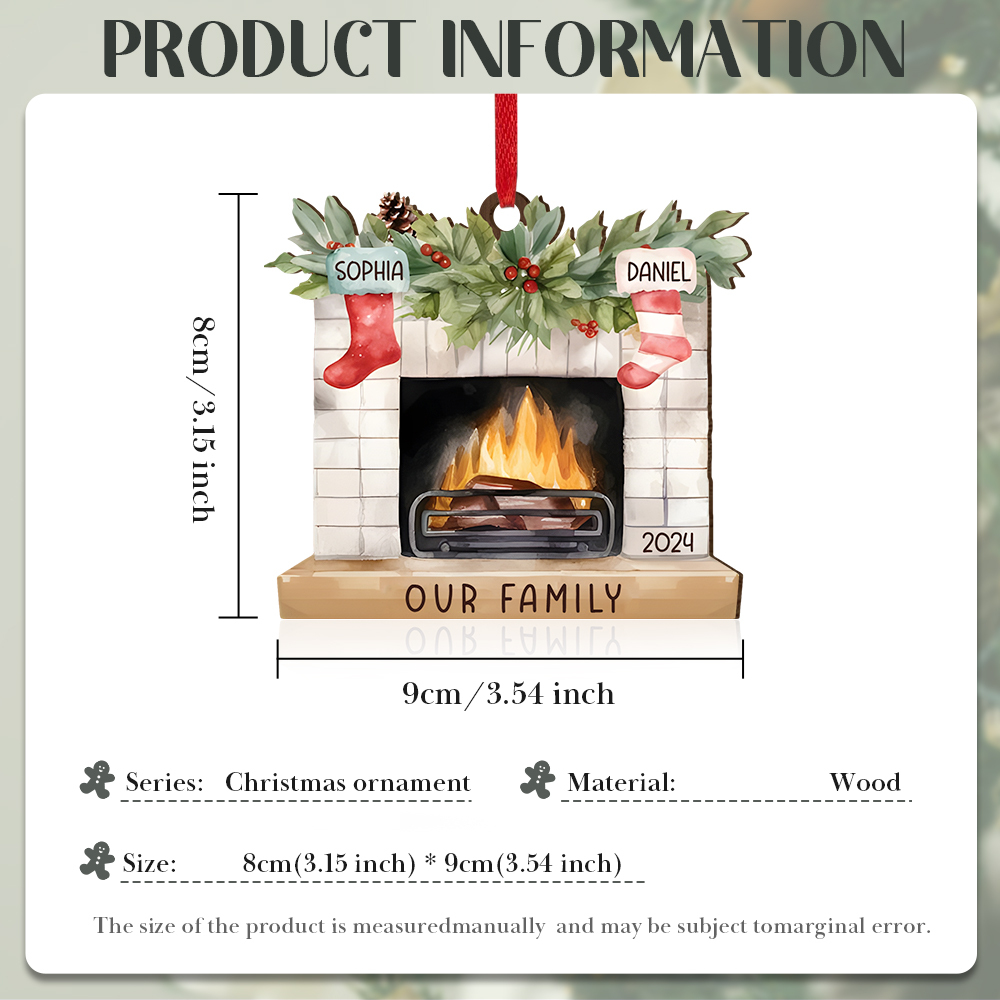 Personalized Christmas Ornament Fireplace Stocking Customized 2-8 Names Wooden Hanging Ornaments Christmas Gift for Family