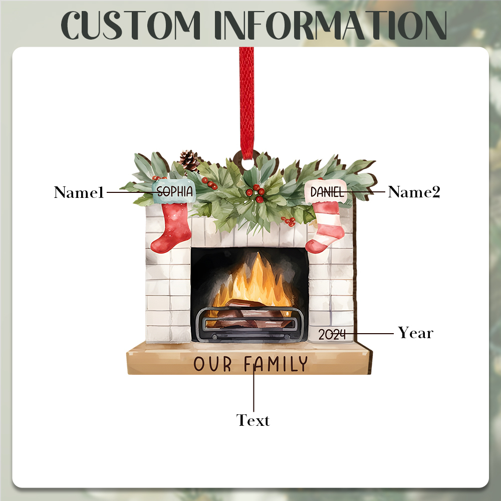 Personalized Christmas Ornament Fireplace Stocking Customized 2-8 Names Wooden Hanging Ornaments Christmas Gift for Family