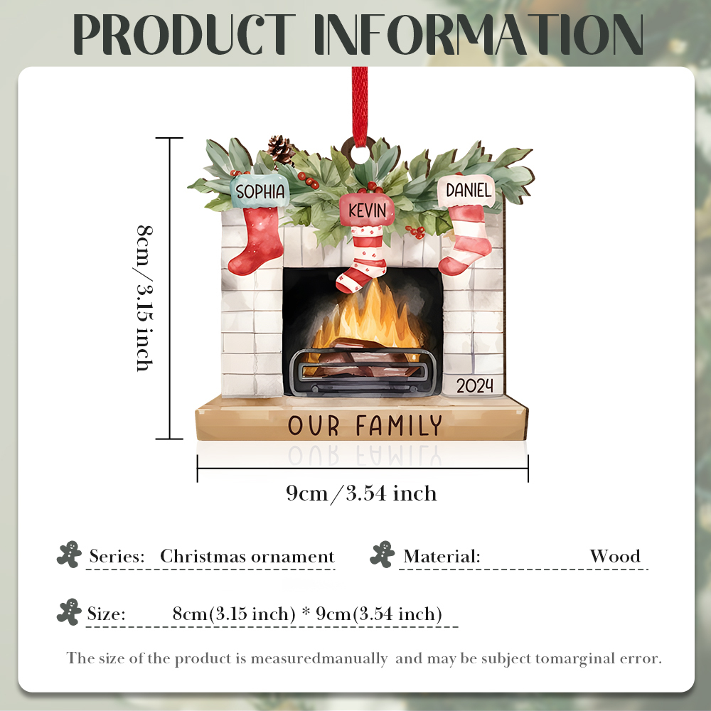 Personalized Christmas Ornament Fireplace Stocking Customized 2-8 Names Wooden Hanging Ornaments Christmas Gift for Family
