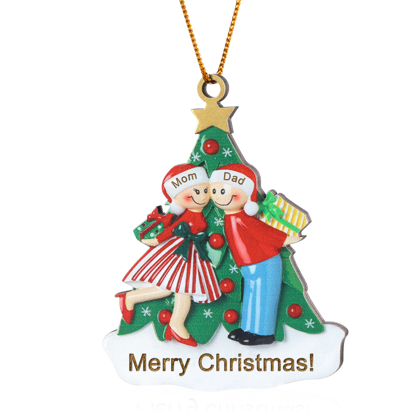 Personalized Wood Christmas Tree Family Ornament Custom with 2 Names Gift For Couple