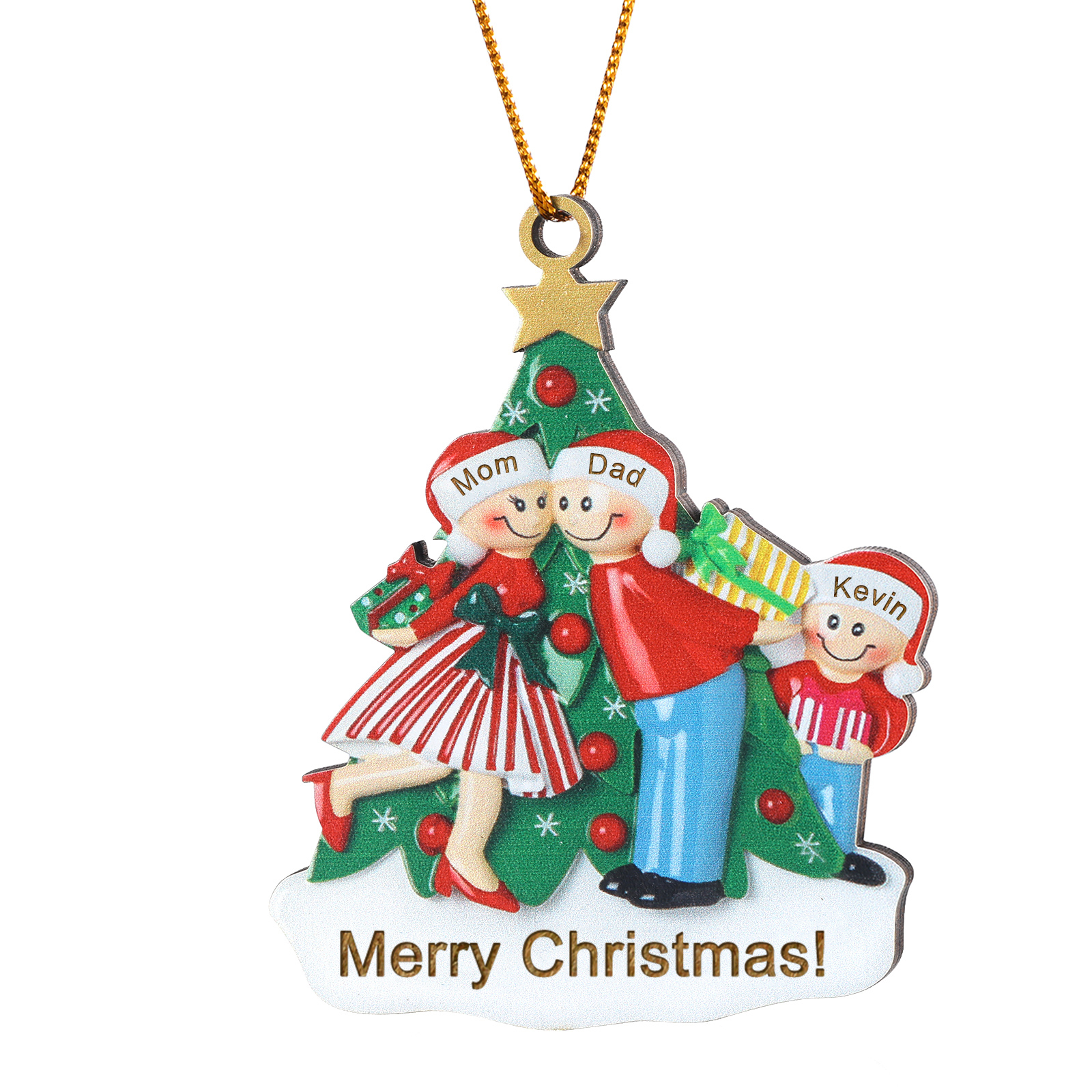 Personalized Wood Christmas Tree Family Ornament Custom with 3 Names Gift For Families