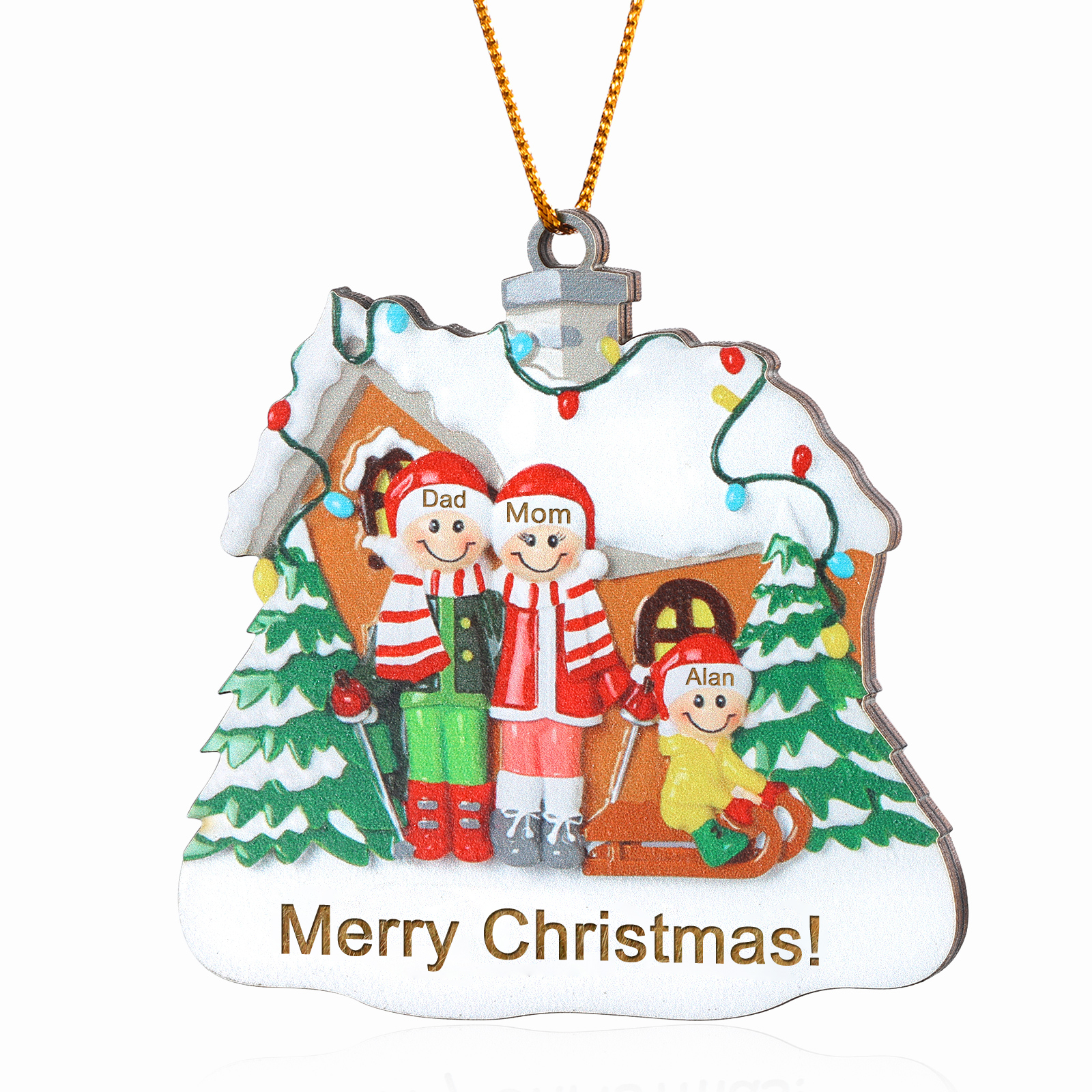 Personalized Wooden Family Christmas Ornament with Custom 3-5 Names Cookie House Ornament