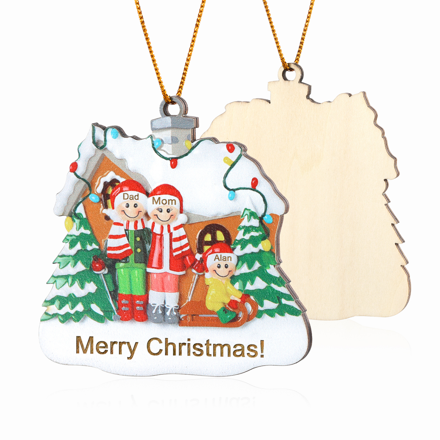 Personalized Wooden Family Christmas Ornament with Custom 3-5 Names Cookie House Ornament