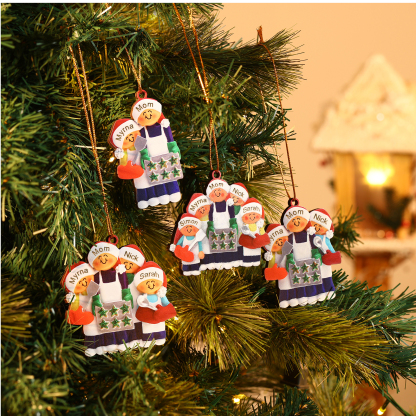Personalized Wooden Christmas Ornament with Apron Mom & Cookie Customized 2-5 Names