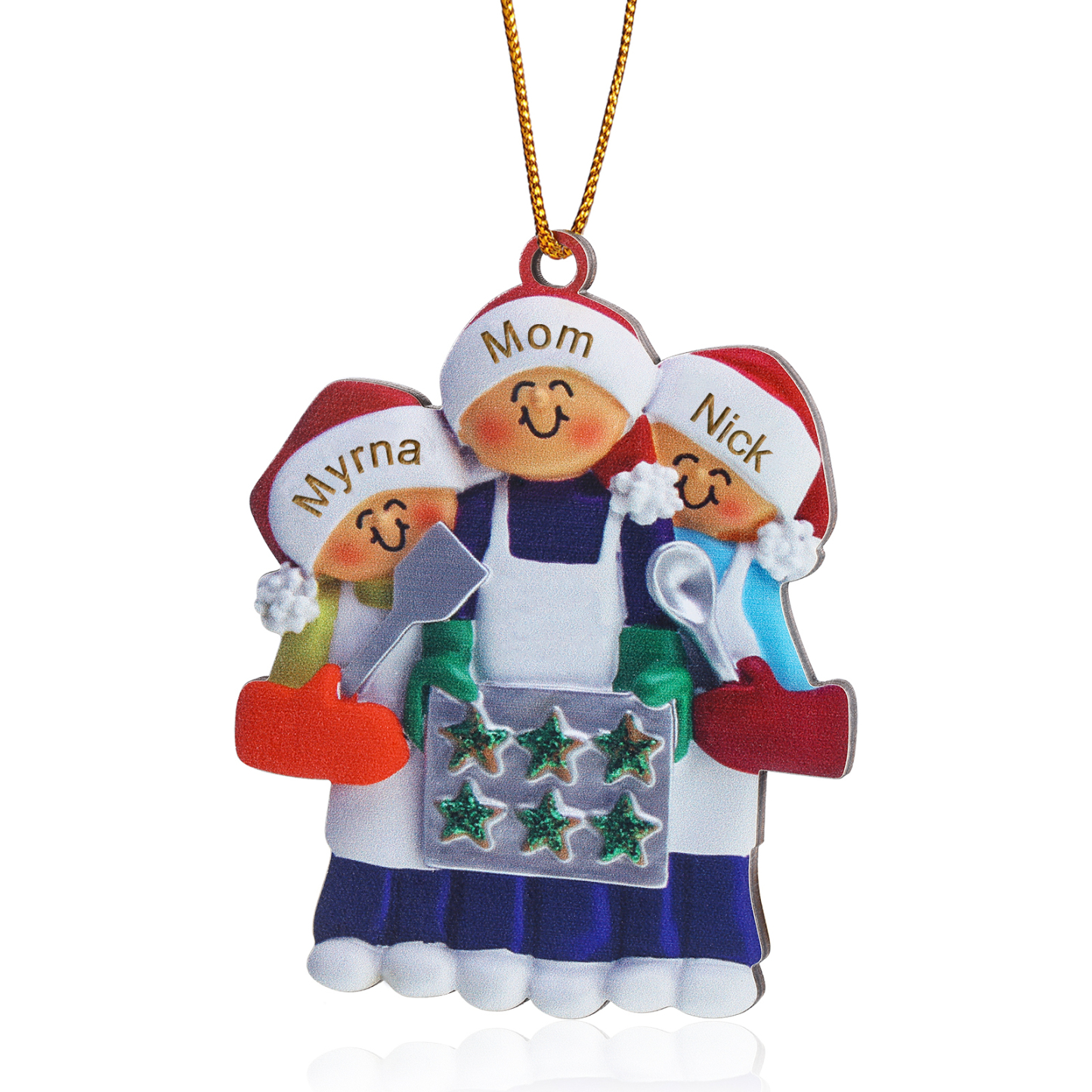 Personalized Wooden Christmas Ornament with Apron Mom & Cookie Customized 2-5 Names