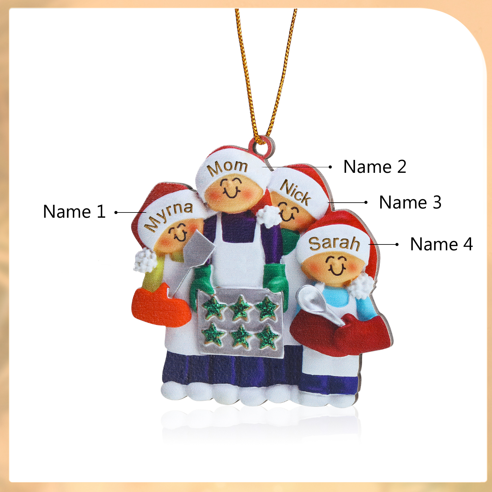 Personalized Wooden Christmas Ornament with Apron Mom & Cookie Customized 2-5 Names