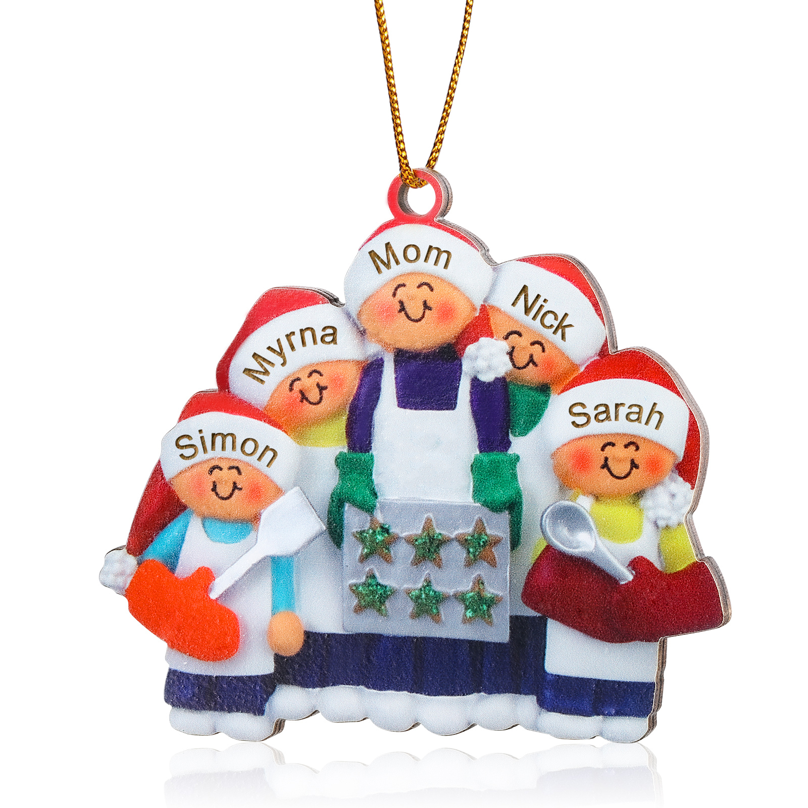 Personalized Wooden Christmas Ornament with Apron Mom & Cookie Customized 2-5 Names