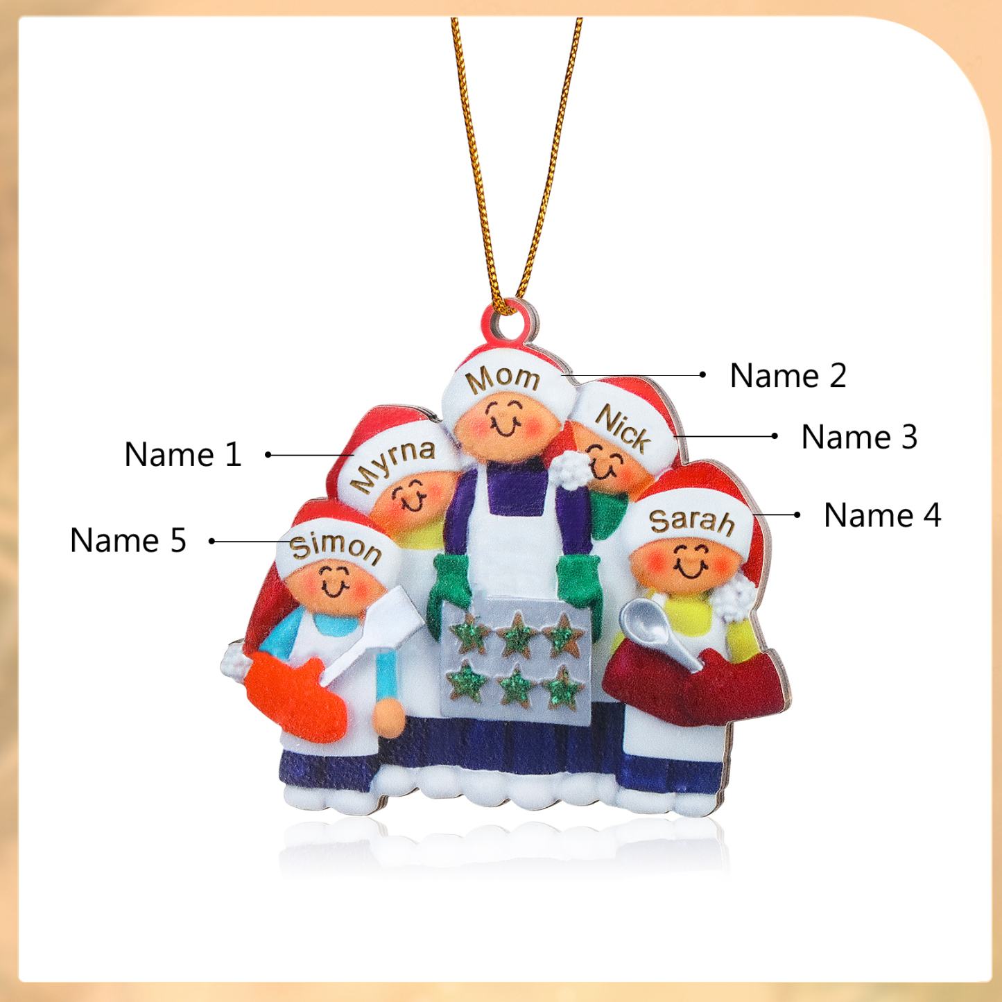 Personalized Wooden Christmas Ornament with Apron Mom & Cookie Customized 2-5 Names