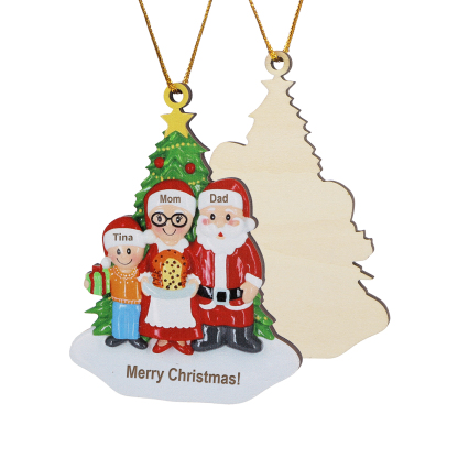 Grandparents Grandchildren Personalized Christmas Ornament with Custom 3 Names Family Wooden Ornament