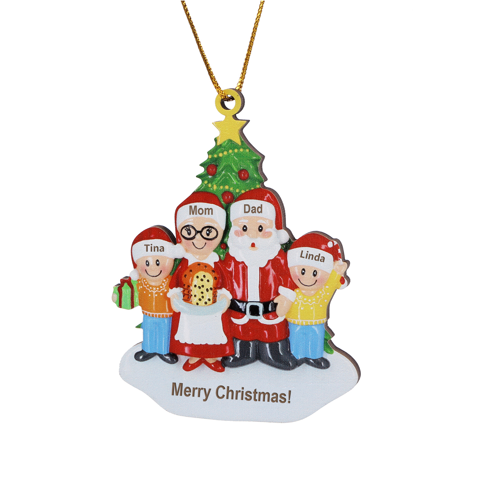 Grandparents Grandchildren Personalized Christmas Ornament with Custom 4 Names Family Wooden Ornament
