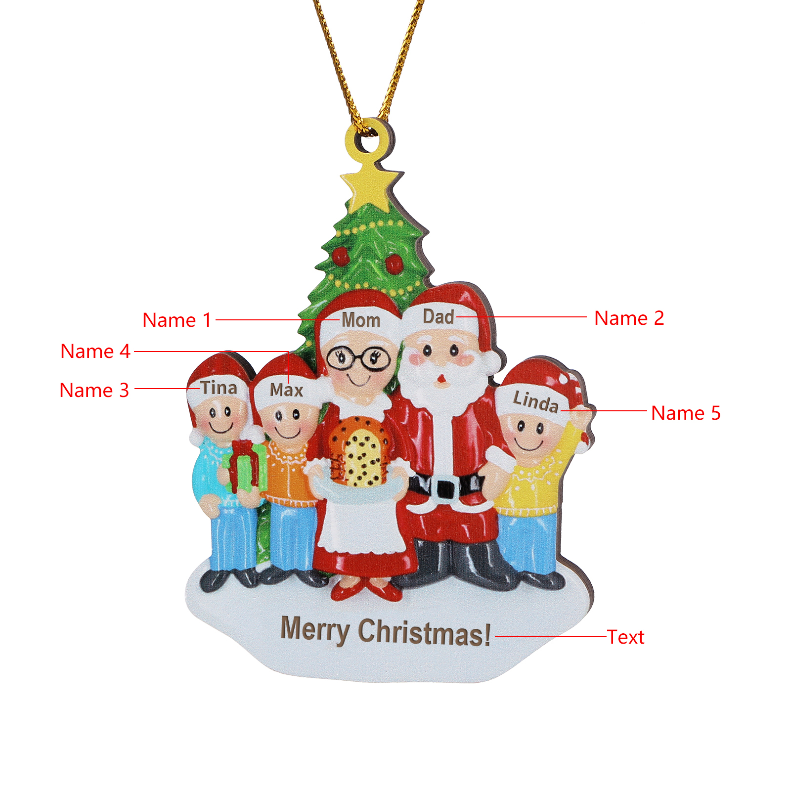 Grandparents Grandchildren Personalized Christmas Ornament with Custom 5 Names Family Wooden Ornament