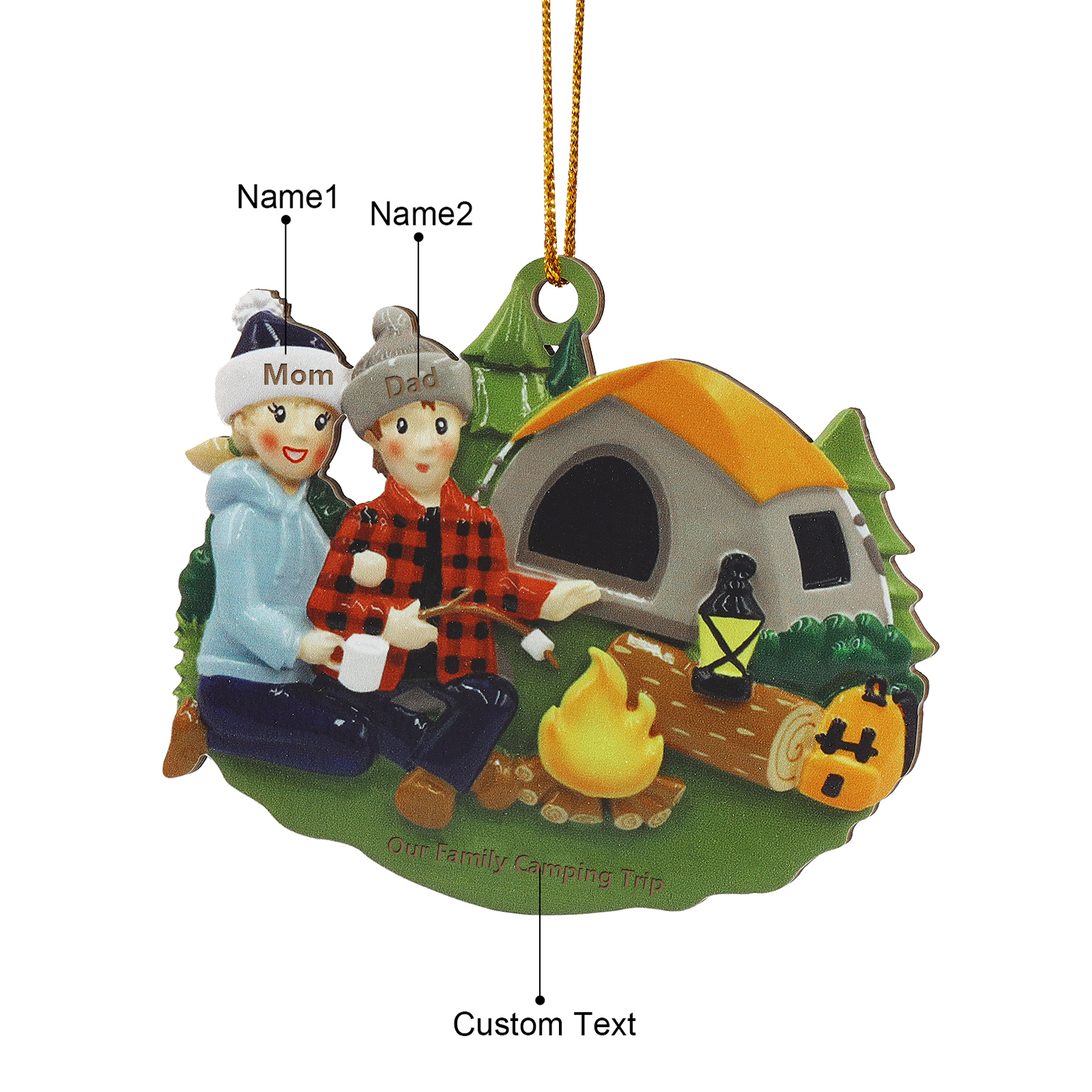 Personalized Wooden Camping Family Christmas Ornament with 2 Names